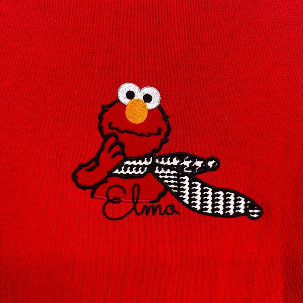 Sesame Street Elmo Puffer Sweater Jacket Kids 90 Red Hybrid Zip Up Kidcore